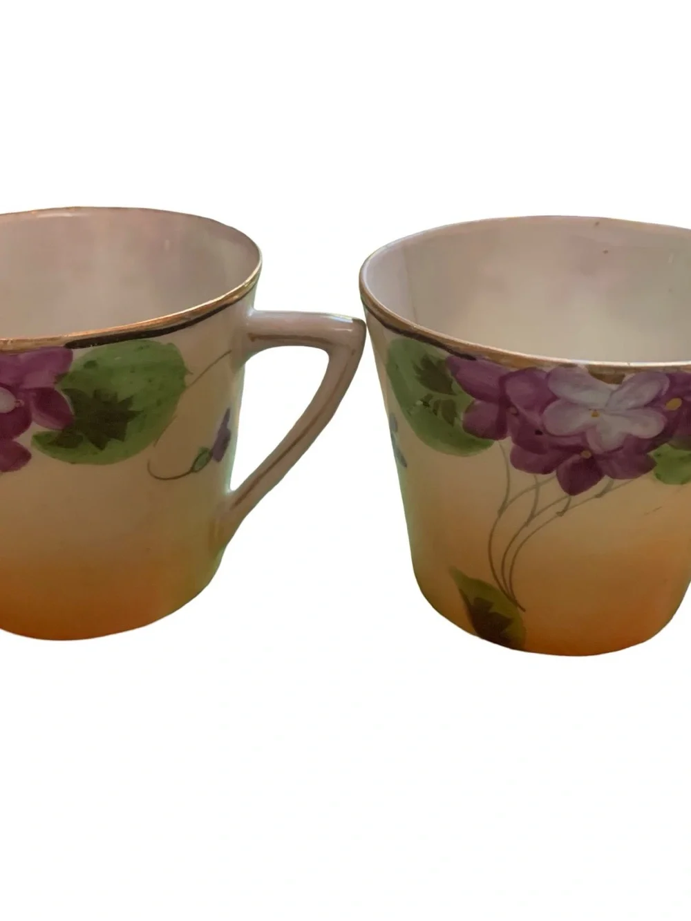 Nippon Art Nouveau Hand Painted Violets 4 Tea Cups & Saucers See Description‎